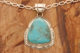 Genuine Kingman Turquoise Sterling Silver Navajo Pendant